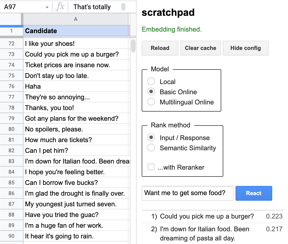 Semantic Reactor in Google Sheets